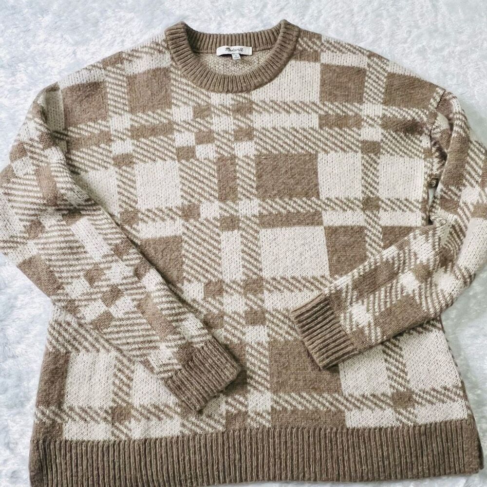 Madewell Womens Brown Hartfield Plaid Alpaca Blend Pullover Sweater Size Small